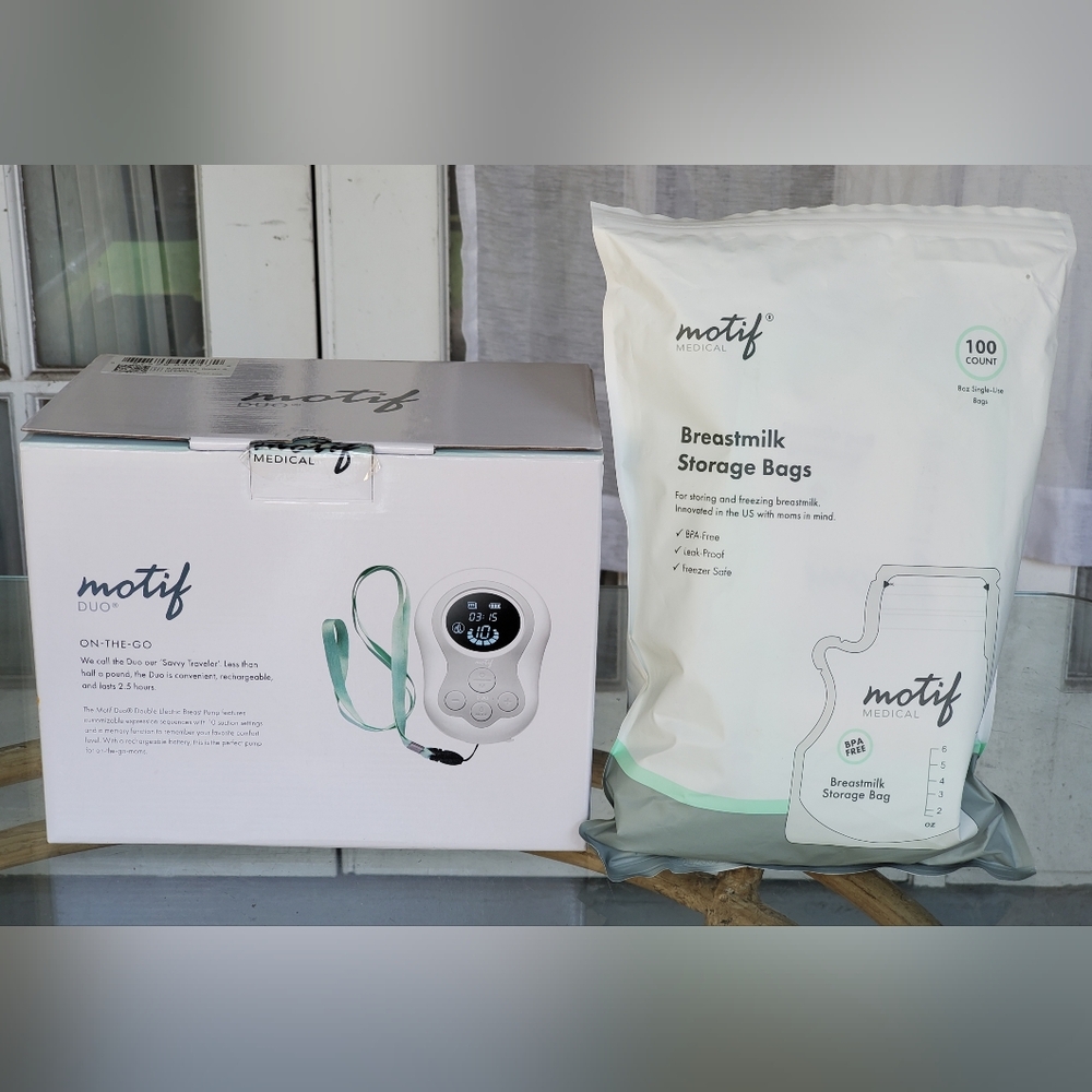 Motif Duo Double Electric Breast Pump With Large Handsfree Bra, Storage Bags